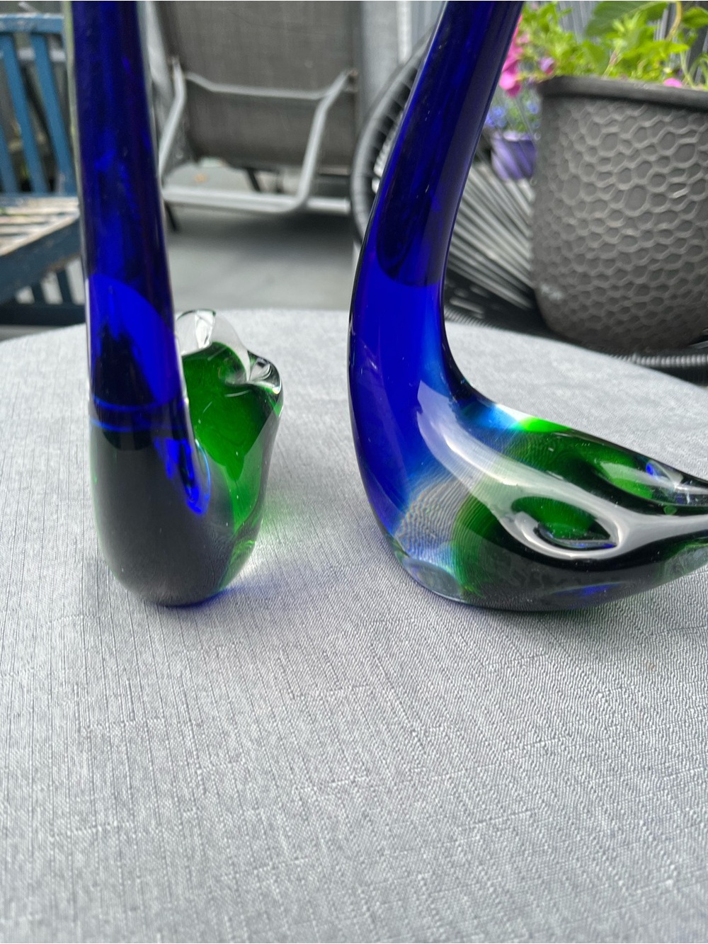 Vintage Murano Style Glass Bird Figurines Pair Blue Green Sommerso - Picture 3 of 16